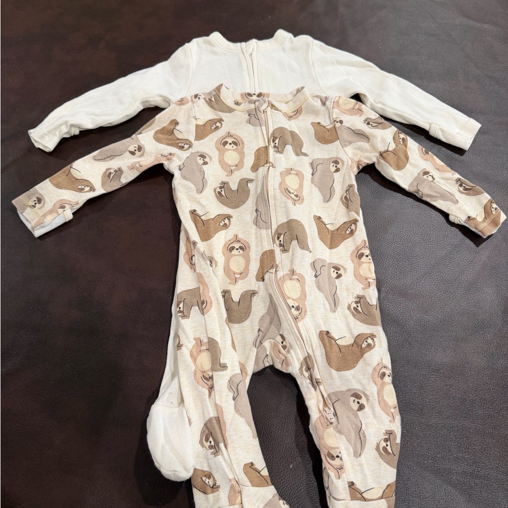 Old Navy Cream and Brown Sloth Print Kids Footie
